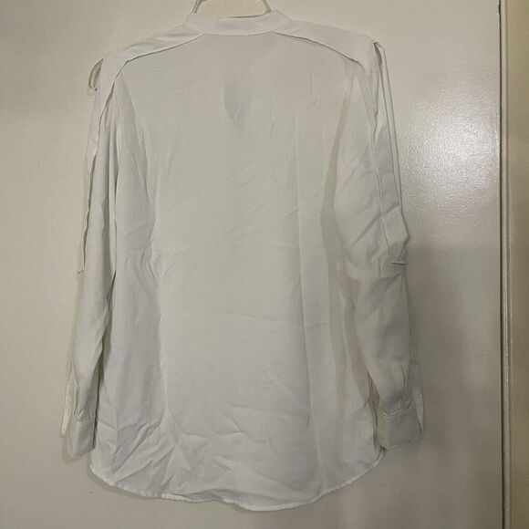 ALLSAINTS White Cold shoulder cutout Alvey chiffon button up blouse US 0 - Picture 3 of 8